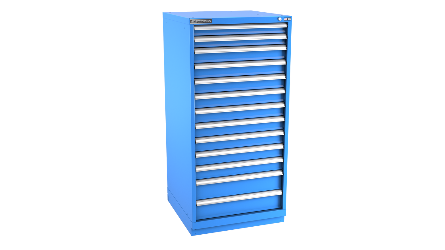 Champion Tool Storage SWS2700-1301-ILC-FTB-BB 13-Drawer Shallow Depth Modular Cabinet SWS1301 | 28-1/4"W x 59-1/2"H x 22-1/2"D, Bright Blue