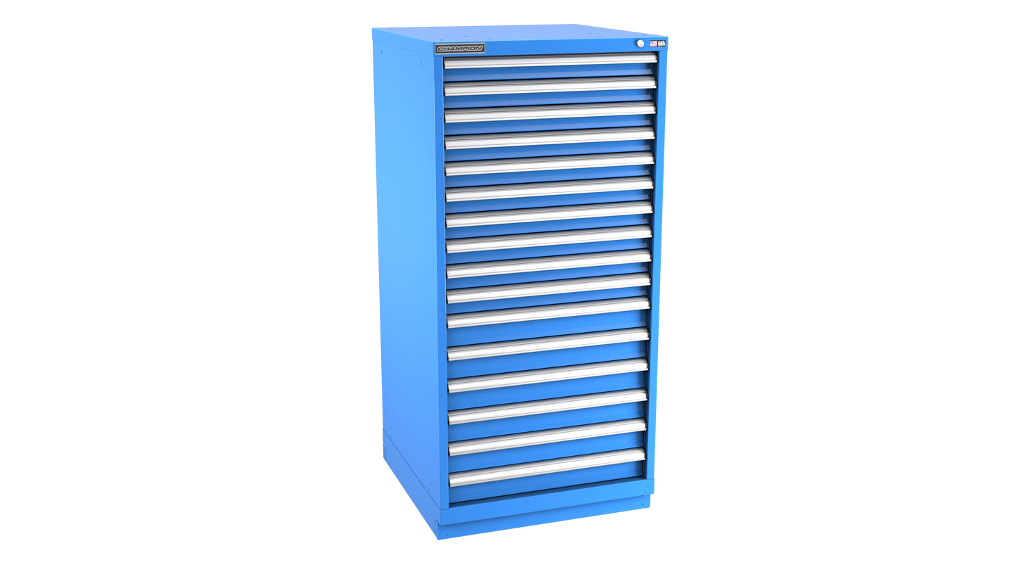 Champion Tool Storage SWS2700-1601-ILC-FTB-BB 16-Drawer Shallow Depth Modular Cabinet SWS1601 | 28-1/4"W x 59-1/2"H x 22-1/2"D, Bright Blue