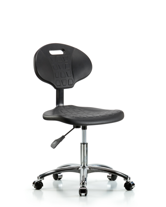 Blue Ridge Ergonomics TPDHCH-CR-A0-CC-BLK Erie Polyurethane Chair Chrome - Desk Height with Chrome Casters in Black Polyurethane