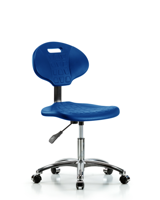 Blue Ridge Ergonomics TPDHCH-CR-A0-CC-BLU Erie Polyurethane Chair Chrome - Desk Height with Chrome Casters in Blue Polyurethane