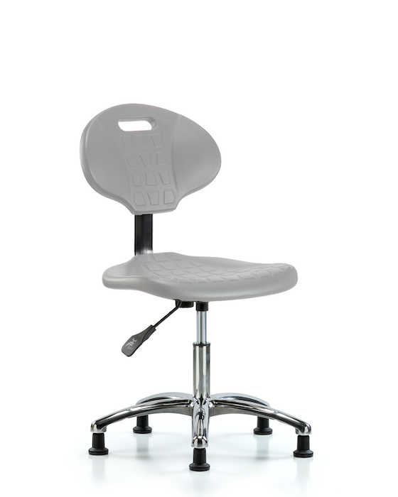 Blue Ridge Ergonomics TPDHCH-CR-A0-RG-GRY Erie Polyurethane Chair Chrome - Desk Height with Stationary Glides in Gray Polyurethane