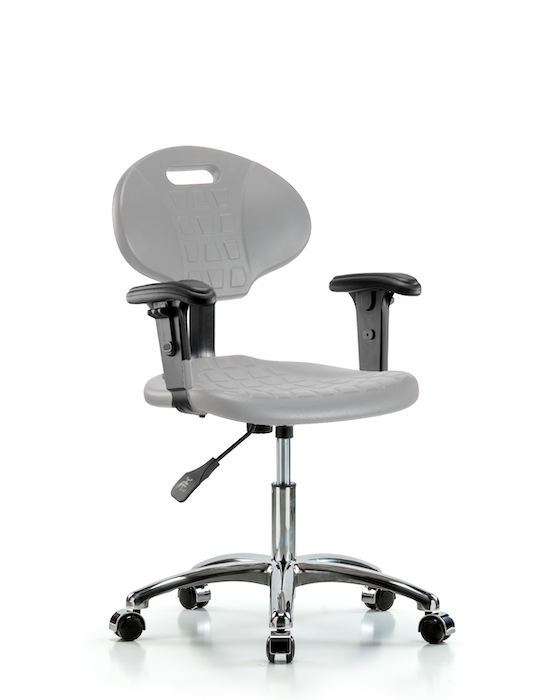 Blue Ridge Ergonomics TPDHCH-CR-A1-CC-GRY Erie Polyurethane Chair Chrome - Desk Height with Adjustable Arms & Chrome Casters in Gray Polyurethane