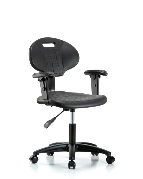 Blue Ridge Ergonomics TPDHCH-RG-A1-RC-BLK Erie Polyurethane Chair - Desk Height with Adjustable Arms & Casters in Black Polyurethane