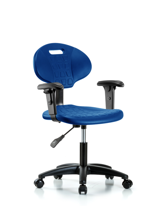 Blue Ridge Ergonomics TPDHCH-RG-A1-RC-BLU Erie Polyurethane Chair - Desk Height with Adjustable Arms & Casters in Blue Polyurethane