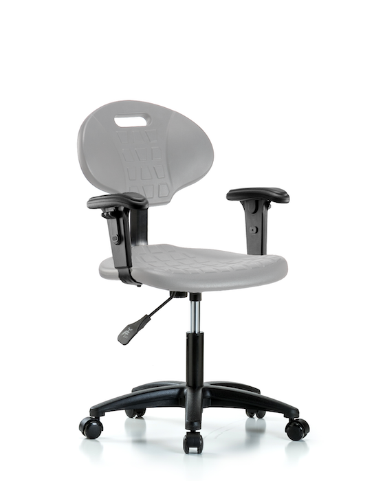 Blue Ridge Ergonomics TPDHCH-RG-A1-RC-GRY Erie Polyurethane Chair - Desk Height with Adjustable Arms & Casters in Gray Polyurethane