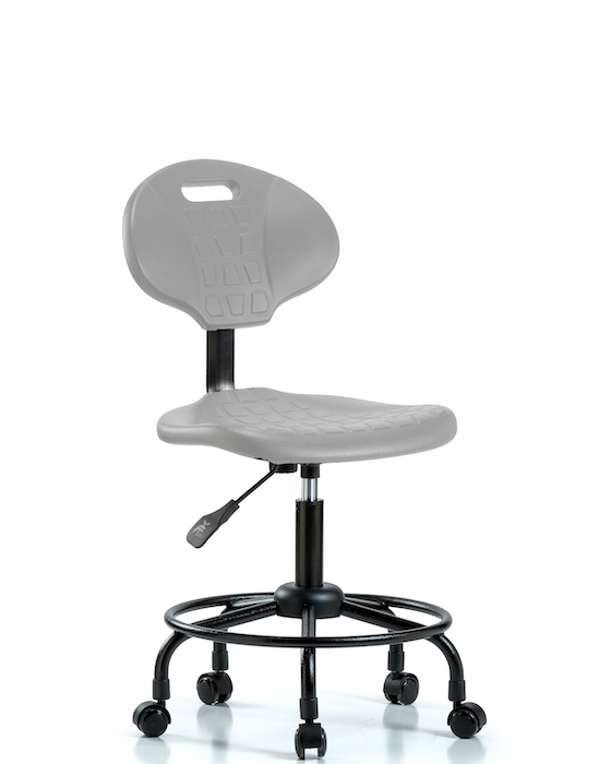 Blue Ridge Ergonomics TPDHCH-RT-A0-RC-GRY Erie Polyurethane Chair - Desk Height with Round Tube Base & Casters in Gray Polyurethane