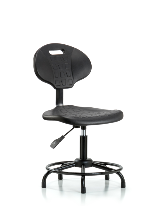 Blue Ridge Ergonomics TPDHCH-RT-A0-RG-BLK Erie Polyurethane Chair - Desk Height with Round Tube Base & Stationary Glides in Black Polyurethane