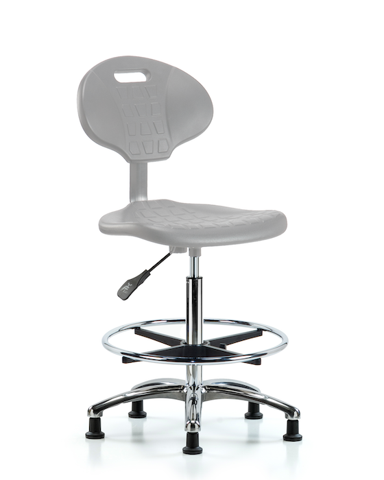 Blue Ridge Ergonomics TPHBCH-CR-A0-CF-RG-GRY Erie Polyurethane Chair Chrome - High Bench Height with Chrome Foot Ring & Stationary Glides in Gray Polyurethane