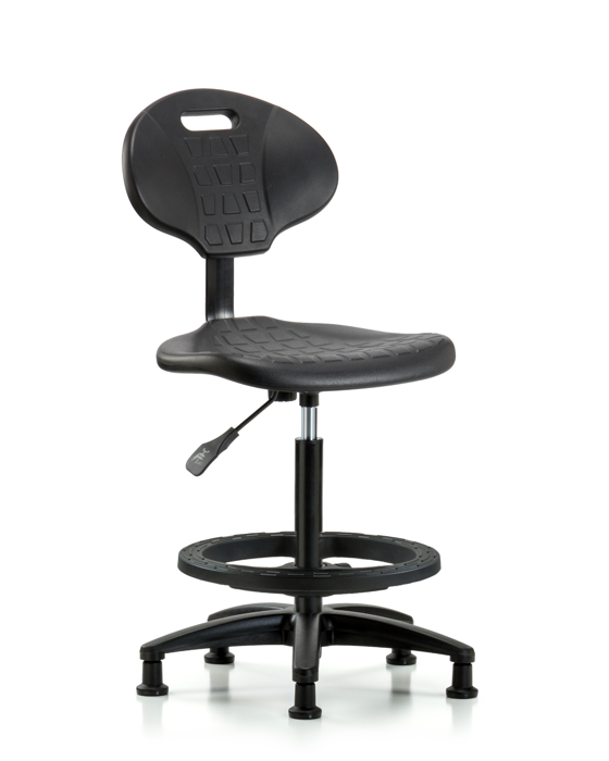 Blue Ridge Ergonomics TPHBCH-RG-A0-BF-RG-BLK Erie Polyurethane Chair - High Bench Height with Black Foot Ring & Stationary Glides in Black Polyurethane