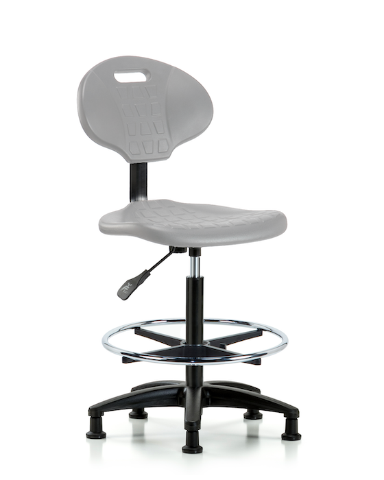Blue Ridge Ergonomics TPHBCH-RG-A0-CF-RG-GRY Erie Polyurethane Chair - High Bench Height with Chrome Foot Ring & Stationary Glides in Gray Polyurethane