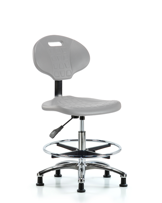 Blue Ridge Ergonomics TPMBCH-CR-A0-CF-RG-GRY Erie Polyurethane Chair Chrome - Medium Bench Height with Chrome Foot Ring & Stationary Glides in Gray Polyurethane