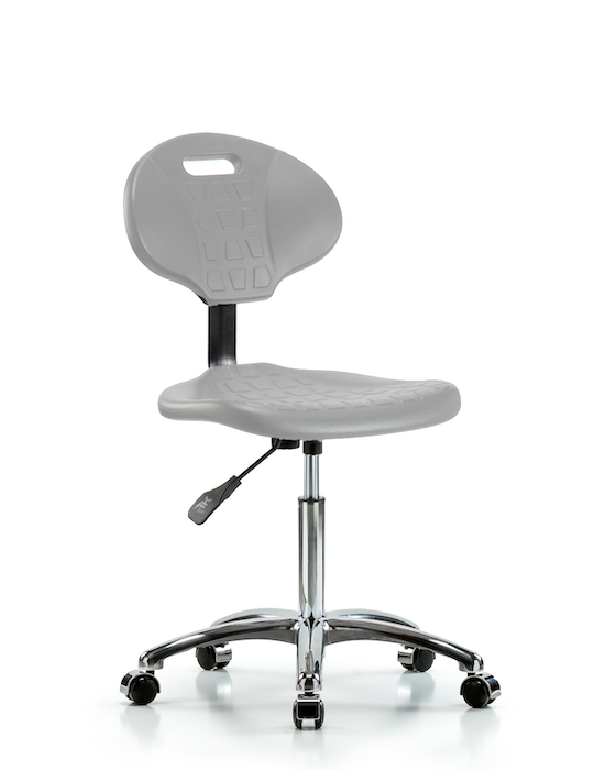 Blue Ridge Ergonomics TPMBCH-CR-A0-NF-CC-GRY Erie Polyurethane Chair Chrome - Medium Bench Height with Chrome Casters in Gray Polyurethane