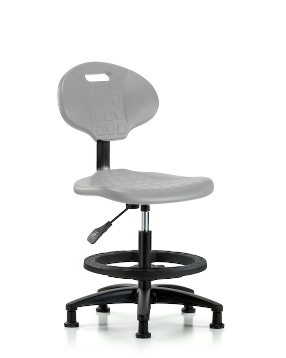 Blue Ridge Ergonomics TPMBCH-RG-A0-BF-RG-GRY Erie Polyurethane Chair - Medium Bench Height with Black Foot Ring & Stationary Glides in Gray Polyurethane