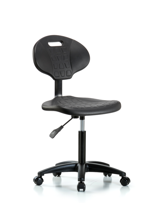 Blue Ridge Ergonomics TPMBCH-RG-A0-NF-RC-BLK Erie Polyurethane Chair - Medium Bench Height with Casters in Black Polyurethane
