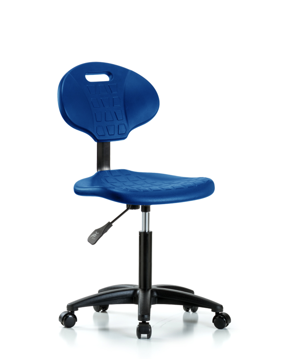 Blue Ridge Ergonomics TPMBCH-RG-A0-NF-RC-BLU Erie Polyurethane Chair - Medium Bench Height with Casters in Blue Polyurethane