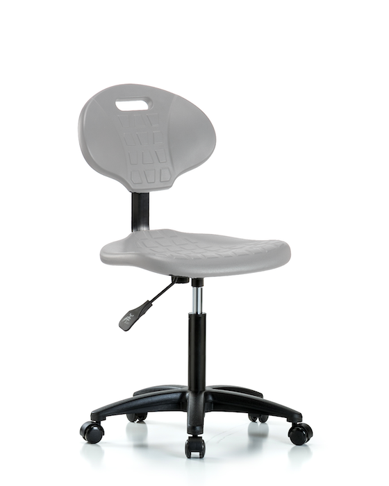 Blue Ridge Ergonomics TPMBCH-RG-A0-NF-RC-GRY Erie Polyurethane Chair - Medium Bench Height with Casters in Gray Polyurethane