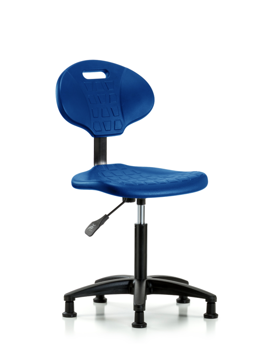 Blue Ridge Ergonomics TPMBCH-RG-A0-NF-RG-BLU Erie Polyurethane Chair - Medium Bench Height with Stationary Glides in Blue Polyurethane