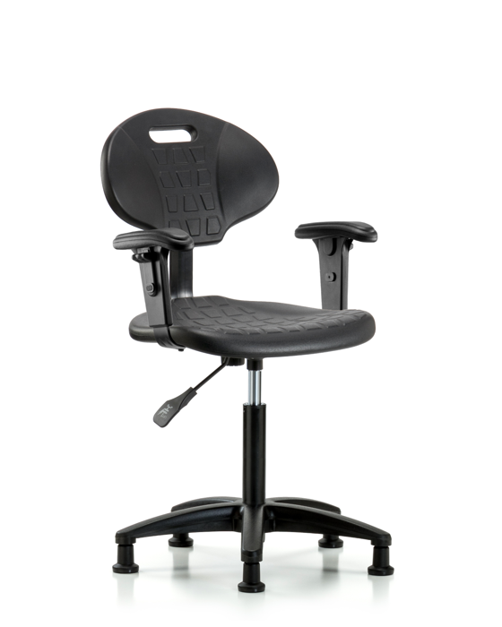 Blue Ridge Ergonomics TPMBCH-RG-A1-NF-RG-BLK Erie Polyurethane Chair - Medium Bench Height with Adjustable Arms & Stationary Glides in Black Polyurethane