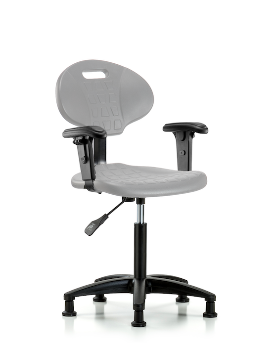 Blue Ridge Ergonomics TPMBCH-RG-A1-NF-RG-GRY Erie Polyurethane Chair - Medium Bench Height with Adjustable Arms & Stationary Glides in Gray Polyurethane