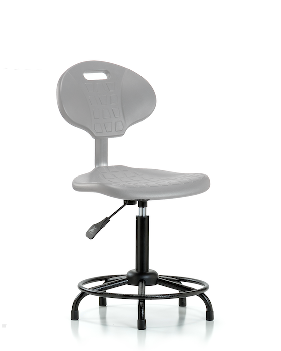Blue Ridge Ergonomics TPMBCH-RT-A0-RG-GRY Erie Polyurethane Chair - Medium Bench Height with Round Tube Base & Stationary Glides in Gray Polyurethane