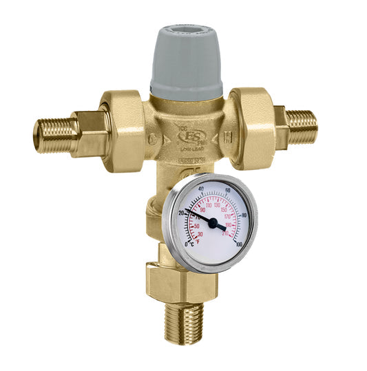 Caleffi 521342A 002 TubMixer™ 1/2" NPT ASSE 1070 Anti-Scald W/ Temp Gauge