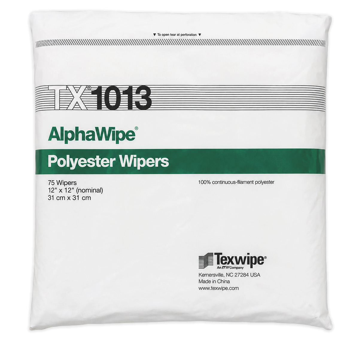SOS Cleanroom Texwipe TX1013 AlphaWipe 12" x 12" Polyester Cleanroom Wiper - Bag
