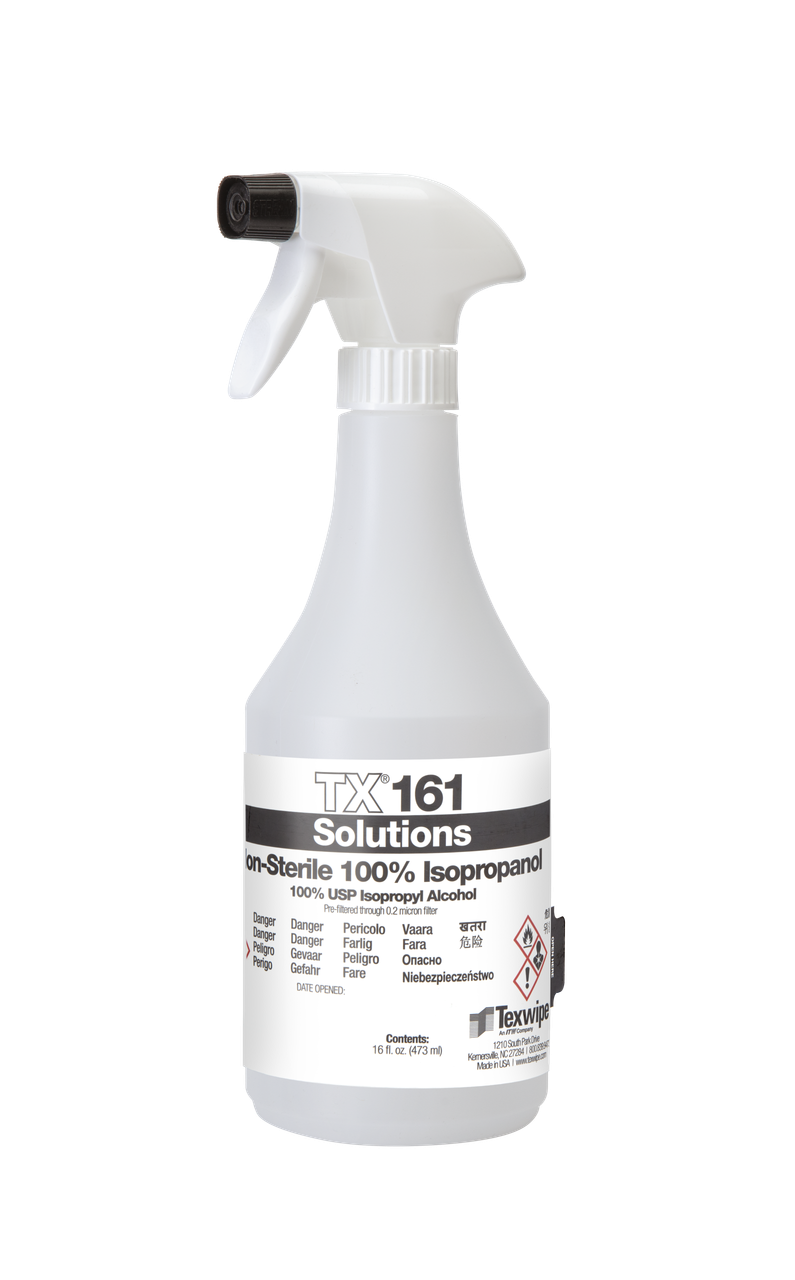 SOS Cleanroom Texwipe TX161 Non-Sterile 100% Isopropyl Alcohol Solution (16 oz. Bottle, 12/Case) - Case