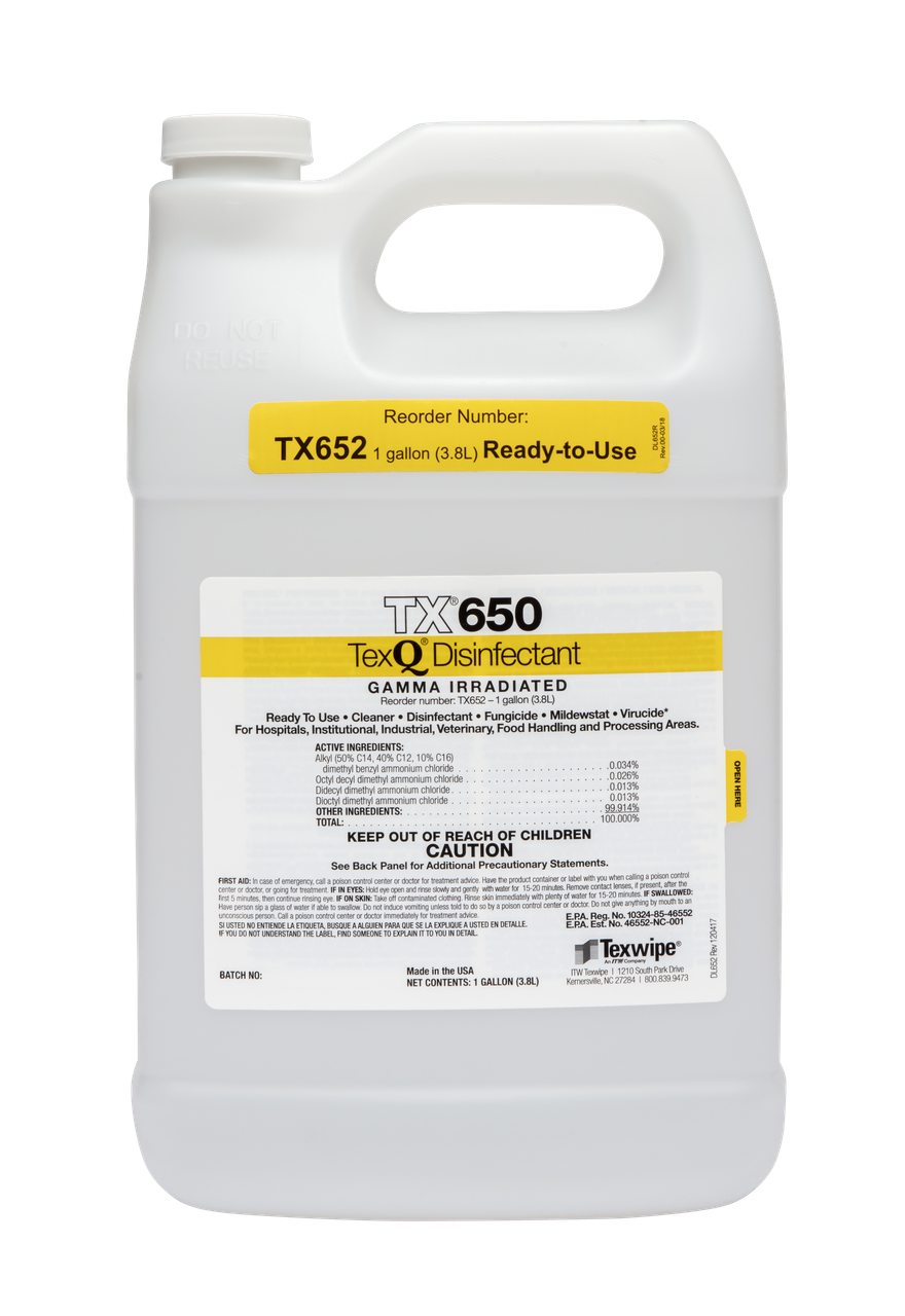 SOS Cleanroom Texwipe TX652 TexQ Sterile Disinfectant Ready-to-Use (1 Gallon Bottle, 4/Case) - Case