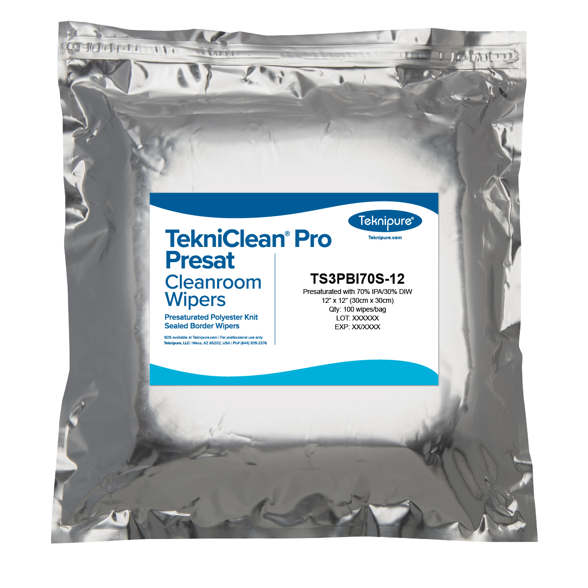 SOS Cleanroom TekniClean Pro Presat ESD Polyester Knit Wiper, Sealed Border, 70% IPA, 12?x 12? - Case