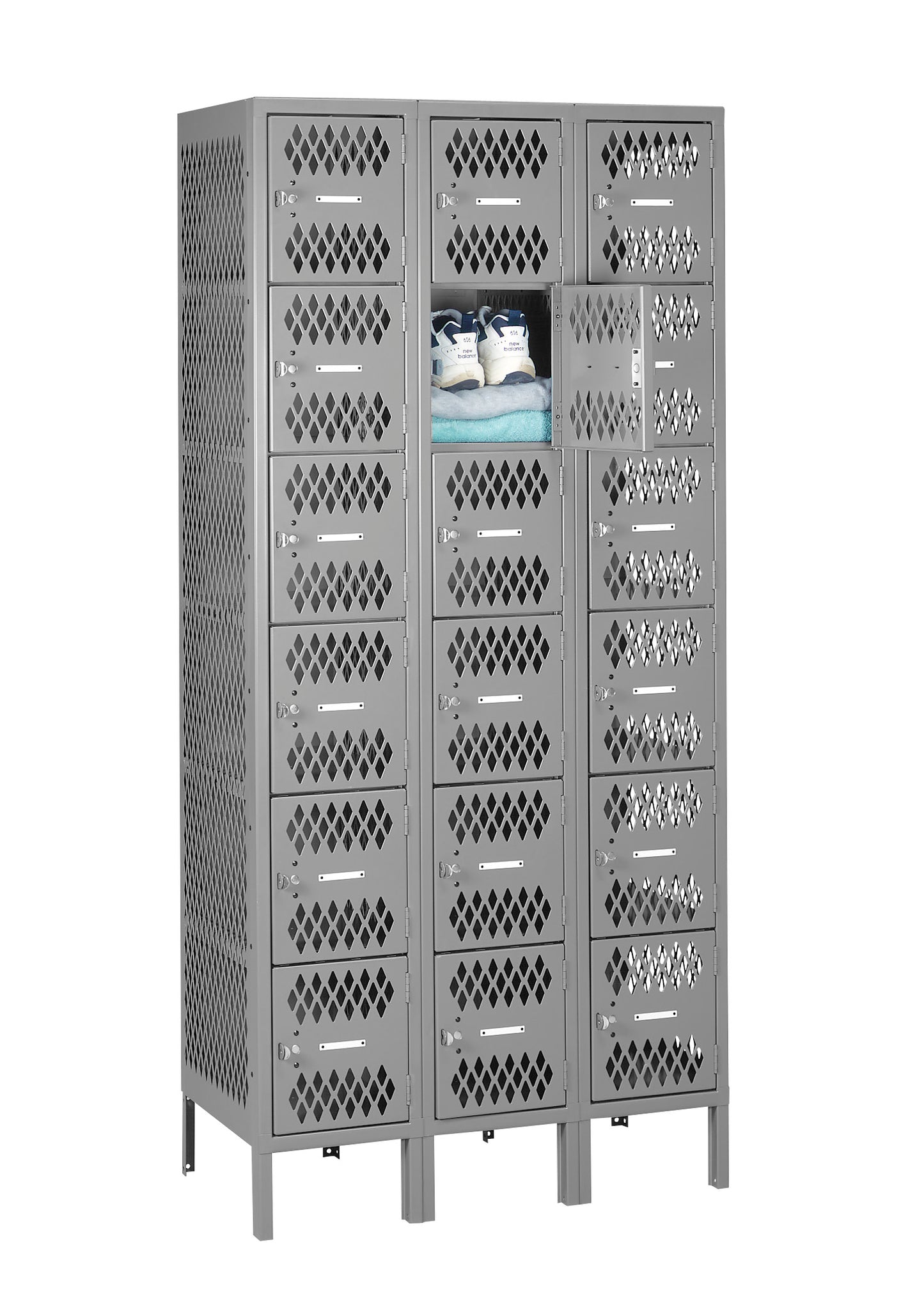 Tennsco VBL6-1218-3 6 High Ventilated Box Locker - Three Wide With Legs (Assembled)