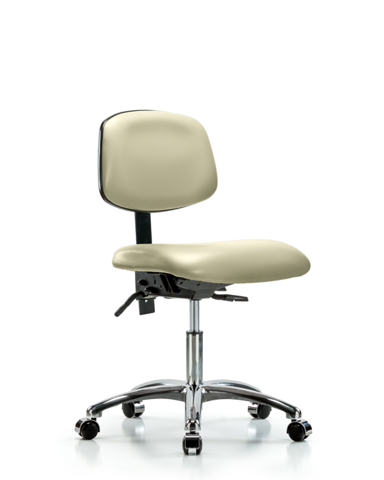 Blue Ridge Ergonomics VDHCH-CR-T0-A0-CC-8501 Rutledge Vinyl Chair Chrome - Desk Height with Casters in Adobe White Trailblazer™ Vinyl