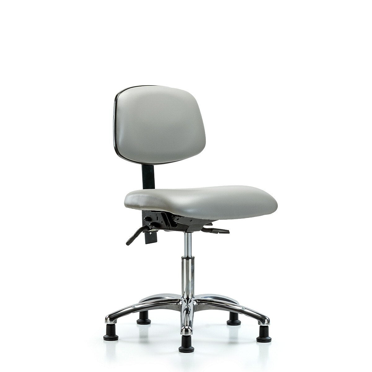 Blue Ridge Ergonomics VDHCH-CR-T0-A0-RG-8567 Rutledge Vinyl Chair Chrome - Desk Height with Stationary Glides in Dove Trailblazer™ Vinyl