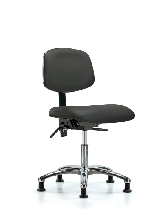 Blue Ridge Ergonomics VDHCH-CR-T0-A0-RG-8605 Rutledge Vinyl Chair Chrome - Desk Height with Stationary Glides in Charcoal Trailblazer™ Vinyl