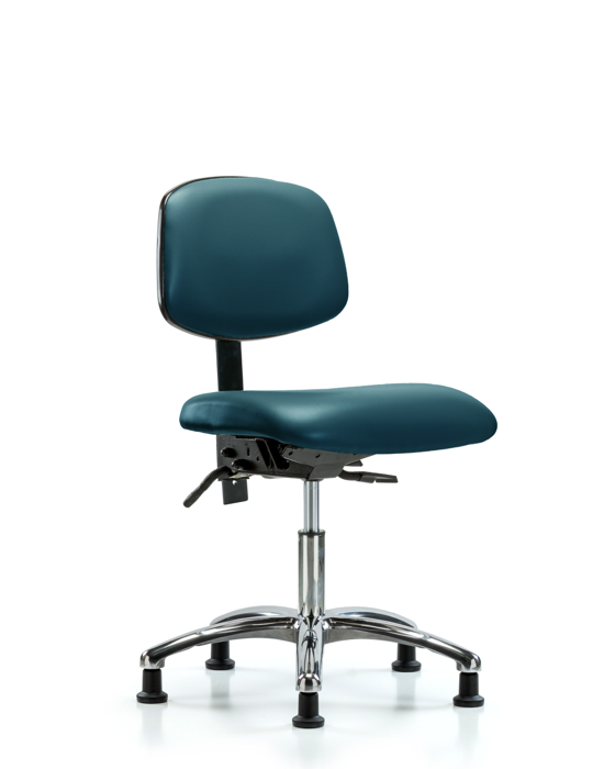 Blue Ridge Ergonomics VDHCH-CR-T0-A0-RG-8801 Rutledge Vinyl Chair Chrome - Desk Height with Stationary Glides in Marine Blue Supernova™ Vinyl