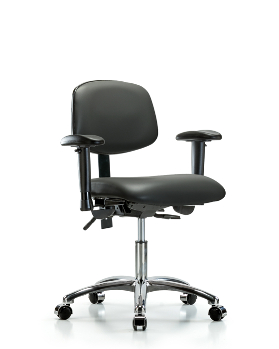 Blue Ridge Ergonomics VDHCH-CR-T0-A1-CC-8823 Rutledge Vinyl Chair Chrome - Desk Height with Adjustable Arms & Casters in Carbon Supernova™ Vinyl