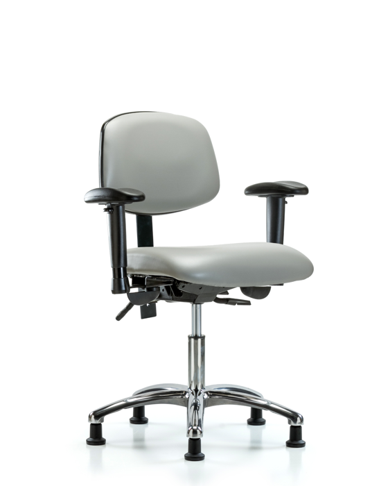 Blue Ridge Ergonomics VDHCH-CR-T0-A1-RG-8567 Rutledge Vinyl Chair Chrome - Desk Height with Adjustable Arms & Stationary Glides in Dove Trailblazer™ Vinyl