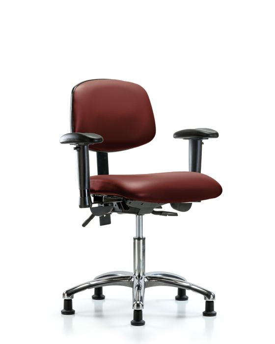 Blue Ridge Ergonomics VDHCH-CR-T0-A1-RG-8815 Rutledge Vinyl Chair Chrome - Desk Height with Adjustable Arms & Stationary Glides in Borscht Supernova™ Vinyl