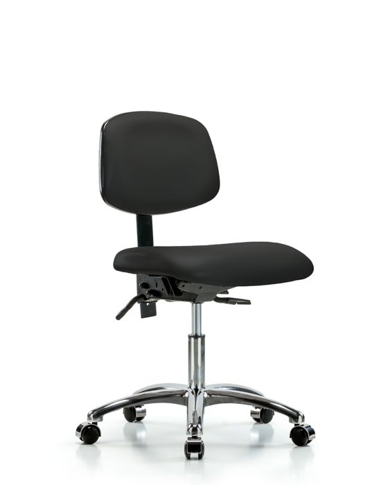 Blue Ridge Ergonomics VDHCH-CR-T1-A0-CC-8540 Rutledge Vinyl Chair Chrome - Desk Height with Seat Tilt & Casters in Black Trailblazer™ Vinyl