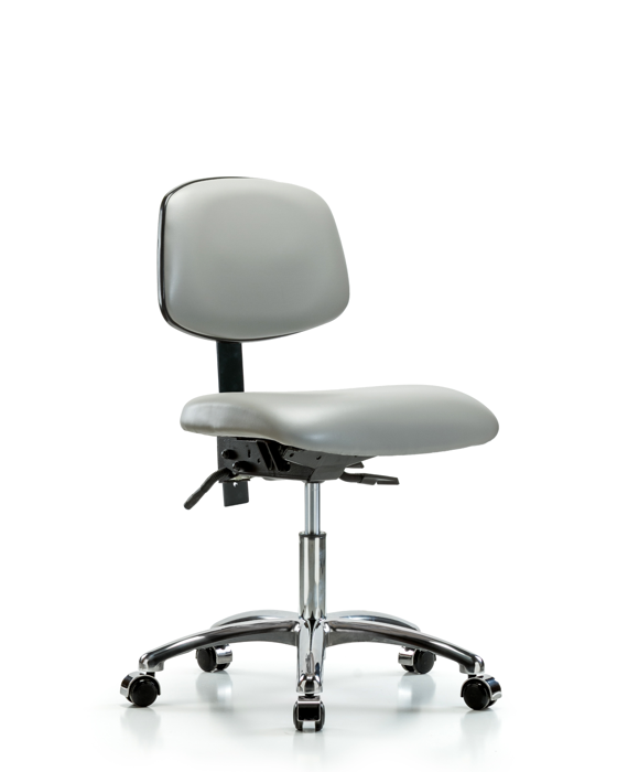 Blue Ridge Ergonomics VDHCH-CR-T1-A0-CC-8567 Rutledge Vinyl Chair Chrome - Desk Height with Seat Tilt & Casters in Dove Trailblazer™ Vinyl