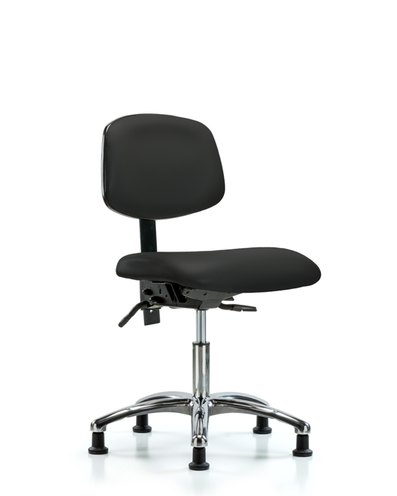 Blue Ridge Ergonomics VDHCH-CR-T1-A0-RG-8540 Rutledge Vinyl Chair Chrome - Desk Height with Seat Tilt & Stationary Glides in Black Trailblazer™ Vinyl