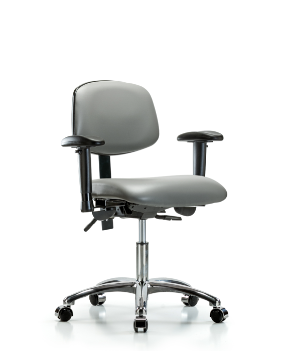 Blue Ridge Ergonomics VDHCH-CR-T1-A1-CC-8840 Rutledge Vinyl Chair Chrome - Desk Height with Seat Tilt, Adjustable Arms, & Casters in Sterling Supernova™ Vinyl