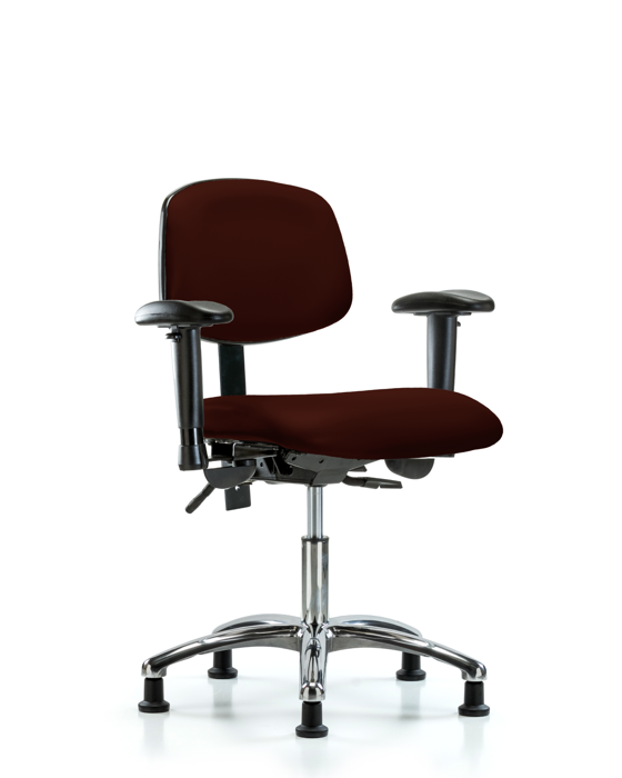 Blue Ridge Ergonomics VDHCH-CR-T1-A1-RG-8569 Rutledge Vinyl Chair Chrome - Desk Height with Seat Tilt, Adjustable Arms, & Stationary Glides in Burgundy Trailblazer™ Vinyl