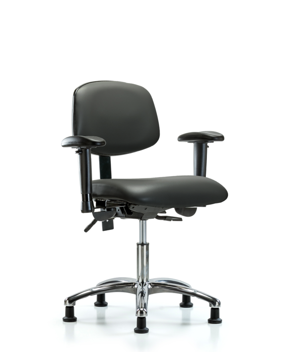 Blue Ridge Ergonomics VDHCH-CR-T1-A1-RG-8823 Rutledge Vinyl Chair Chrome - Desk Height with Seat Tilt, Adjustable Arms, & Stationary Glides in Carbon Supernova™ Vinyl