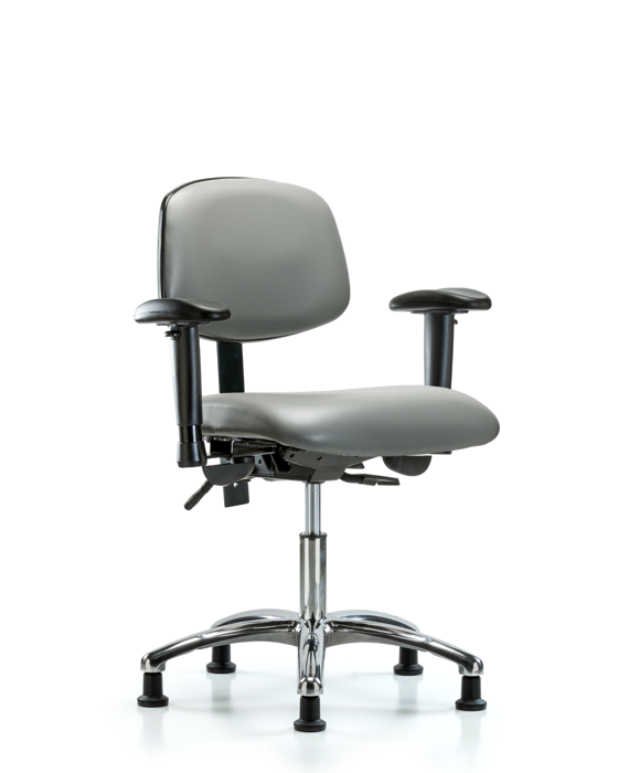 Blue Ridge Ergonomics VDHCH-CR-T1-A1-RG-8840 Rutledge Vinyl Chair Chrome - Desk Height with Seat Tilt, Adjustable Arms, & Stationary Glides in Sterling Supernova™ Vinyl