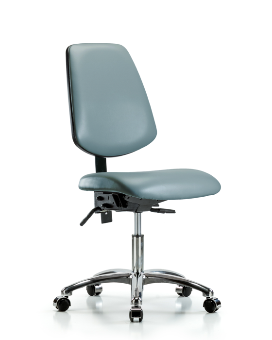 Blue Ridge Ergonomics VDHCH-MB-CR-T0-A0-CC-8822 Rutledge Vinyl Chair Chrome - Desk Height with Medium Back & Casters in Storm Supernova™ Vinyl