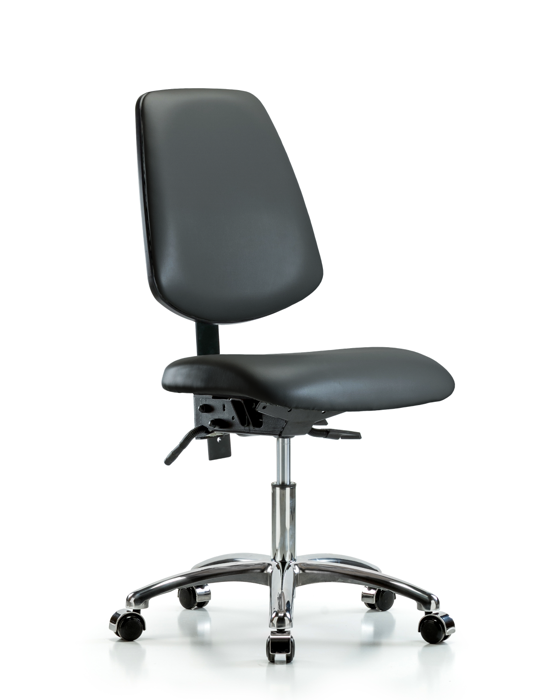 Blue Ridge Ergonomics VDHCH-MB-CR-T0-A0-CC-8823 Rutledge Vinyl Chair Chrome - Desk Height with Medium Back & Casters in Carbon Supernova™ Vinyl