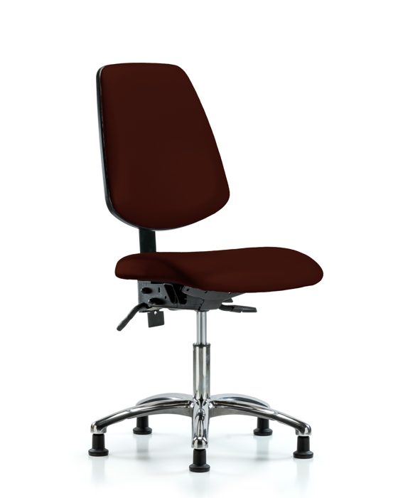 Blue Ridge Ergonomics VDHCH-MB-CR-T0-A0-RG-8569 Rutledge Vinyl Chair Chrome - Desk Height with Medium Back & Stationary Glides in Burgundy Trailblazer™ Vinyl