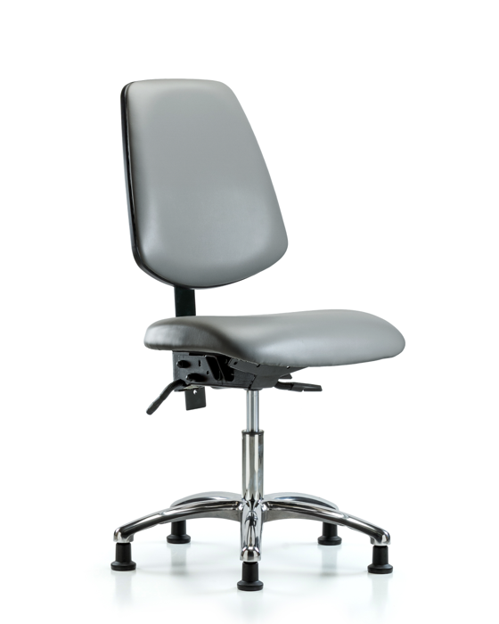 Blue Ridge Ergonomics VDHCH-MB-CR-T0-A0-RG-8840 Rutledge Vinyl Chair Chrome - Desk Height with Medium Back & Stationary Glides in Sterling Supernova™ Vinyl