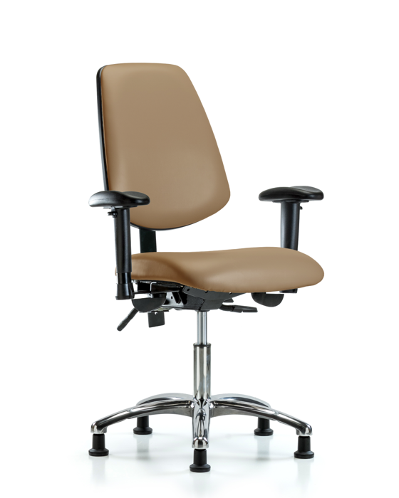Blue Ridge Ergonomics VDHCH-MB-CR-T0-A1-RG-8584 Rutledge Vinyl Chair Chrome - Desk Height with Medium Back, Adjustable Arms, & Stationary Glides in Taupe Trailblazer™ Vinyl