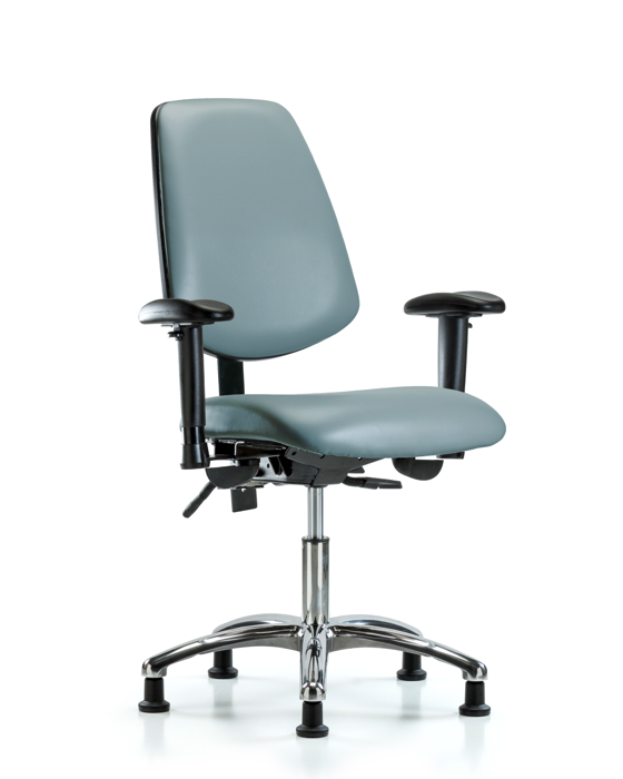 Blue Ridge Ergonomics VDHCH-MB-CR-T0-A1-RG-8822 Rutledge Vinyl Chair Chrome - Desk Height with Medium Back, Adjustable Arms, & Stationary Glides in Storm Supernova™ Vinyl